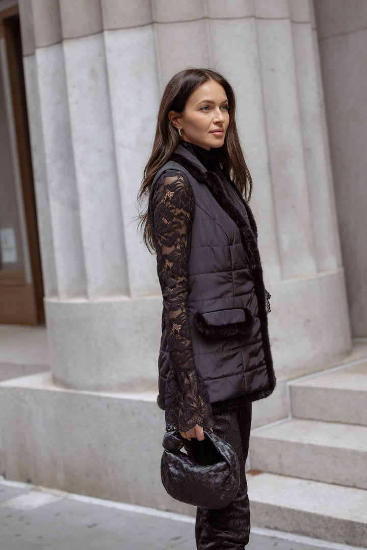 Quilted Vest with Mink in Black