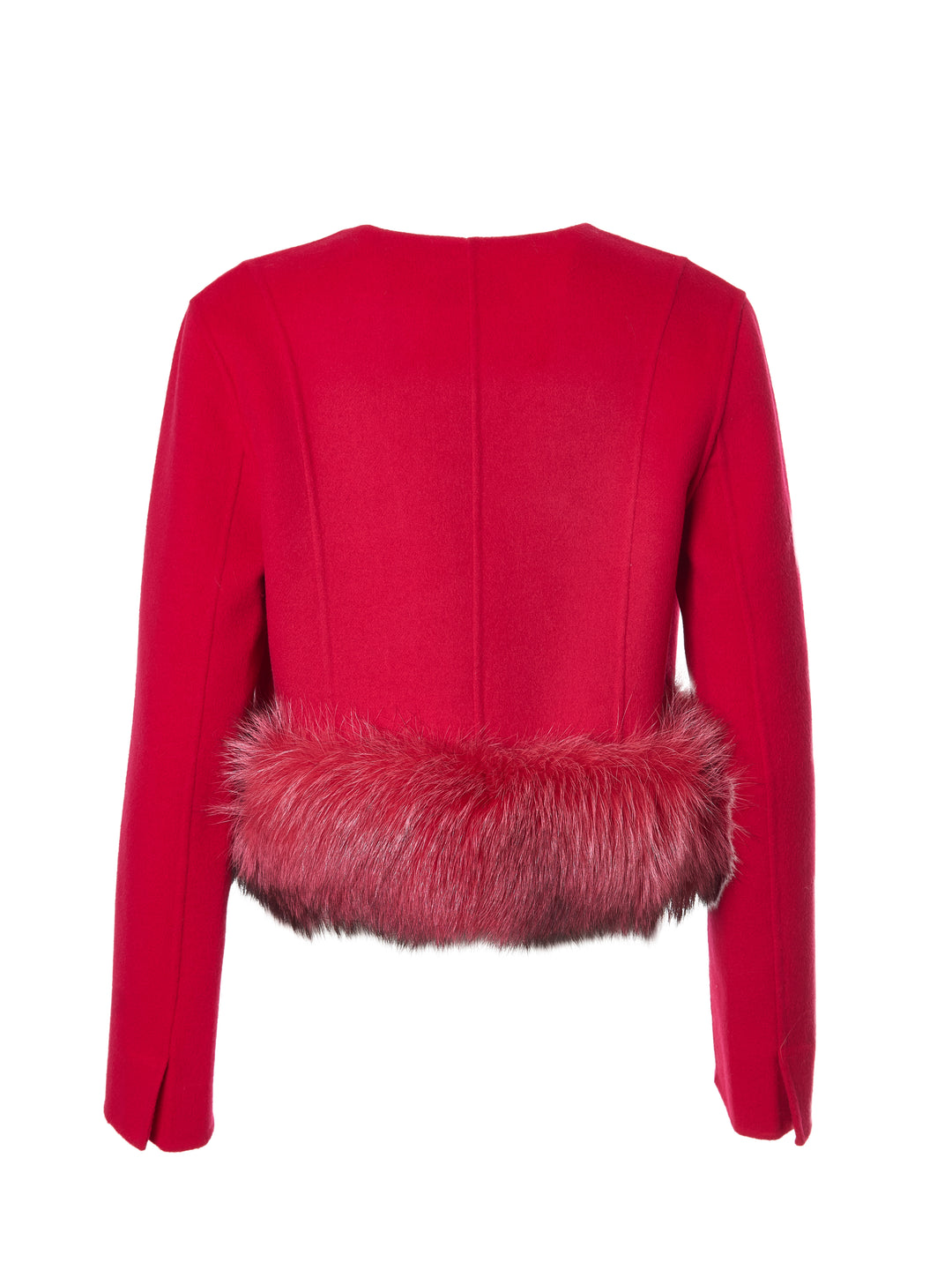 CROPPED WOOL JACKET WITH FUR IN BARBERRY