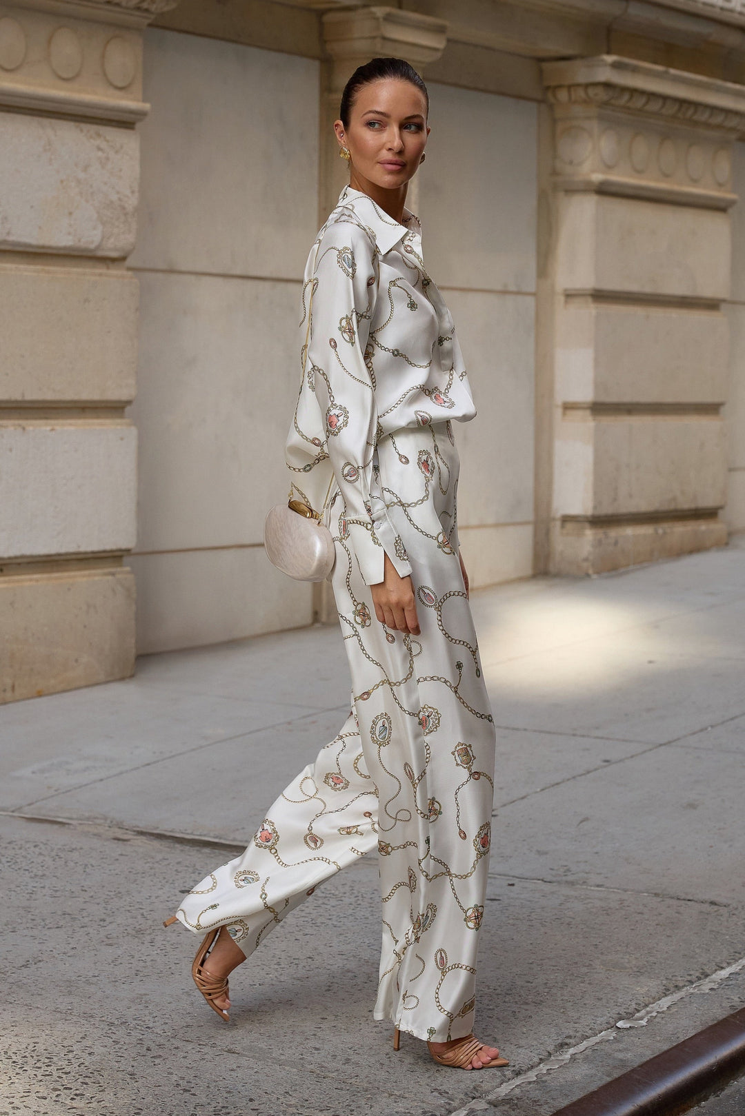 Mia Silk Straight-Leg Pants in Summer Charm