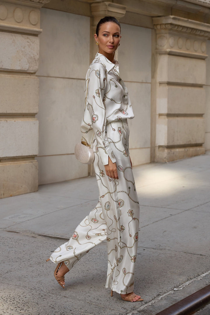 Mia Silk Straight-Leg Pants in Summer Charm