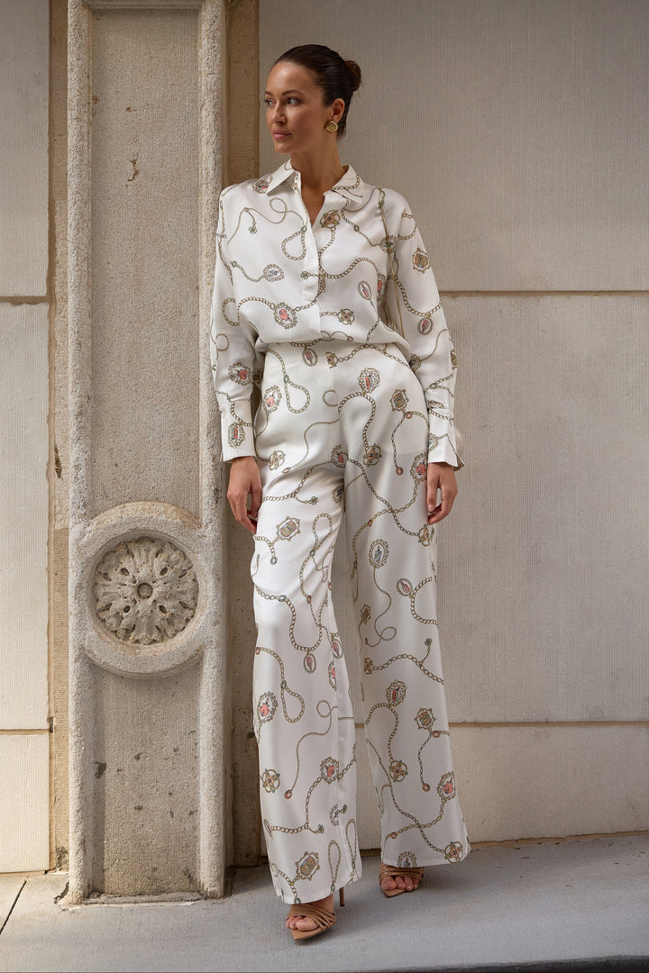 Mia Silk Straight-Leg Pants in Summer Charm