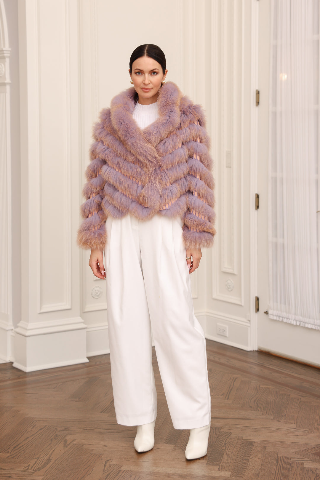 Reversible Silk to Fox Fur Jacket in Lavender Sorbet