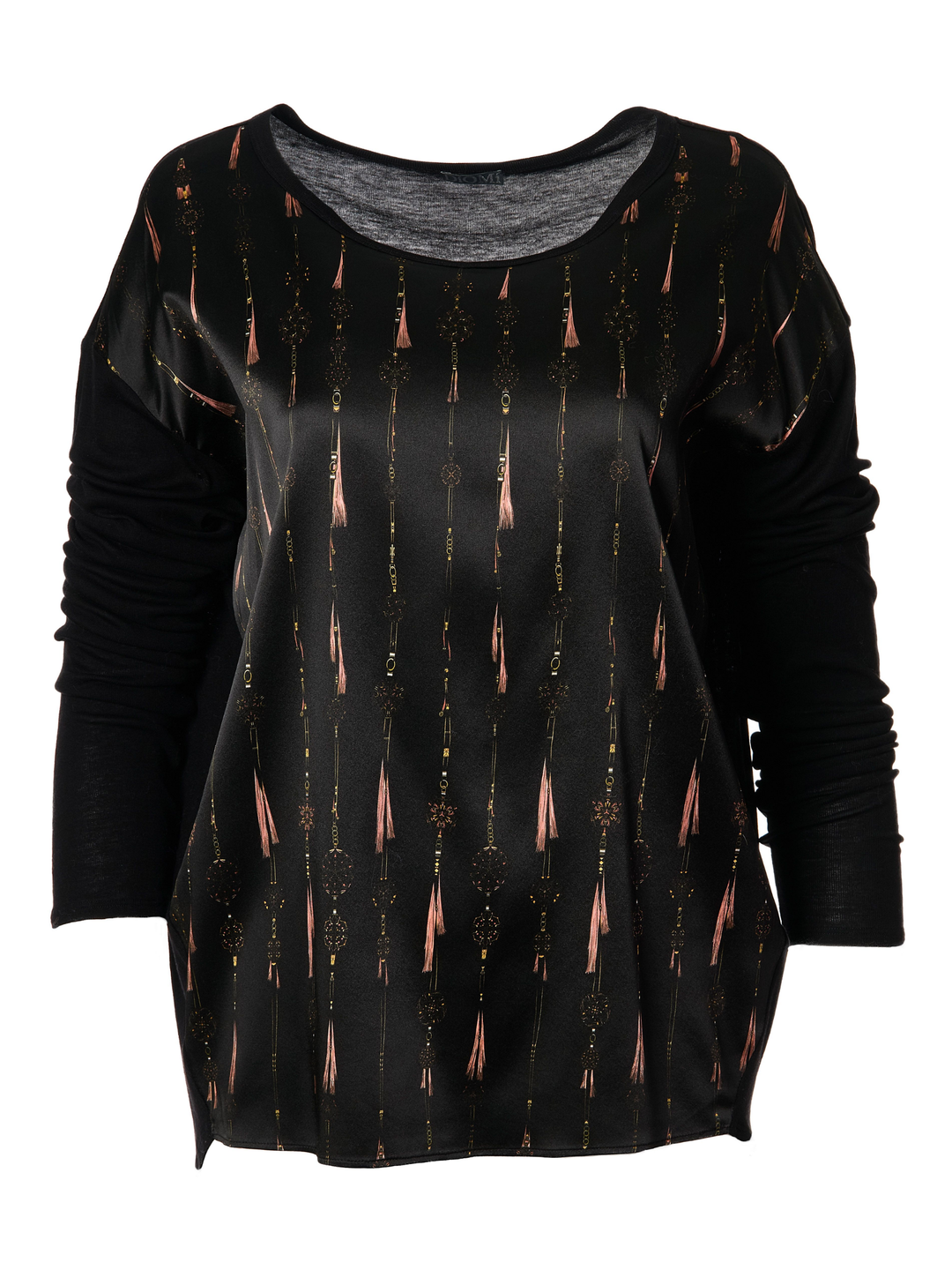 Printed Silk Jersey Blouse in Black Tassel Print