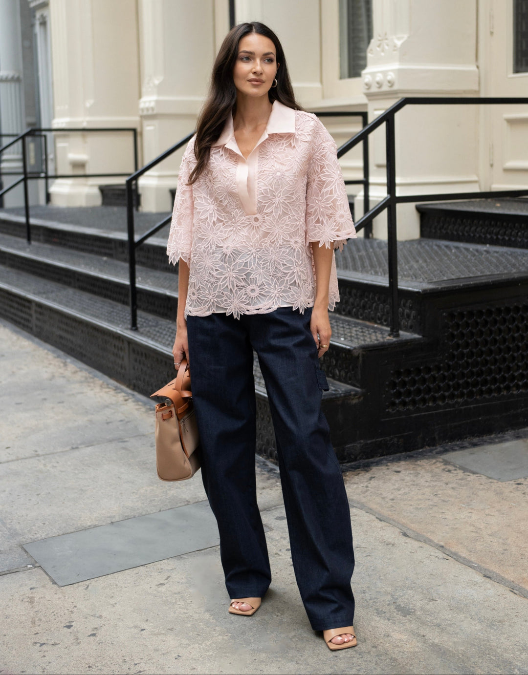 Pop Over Lace Blouse in Blush Lace