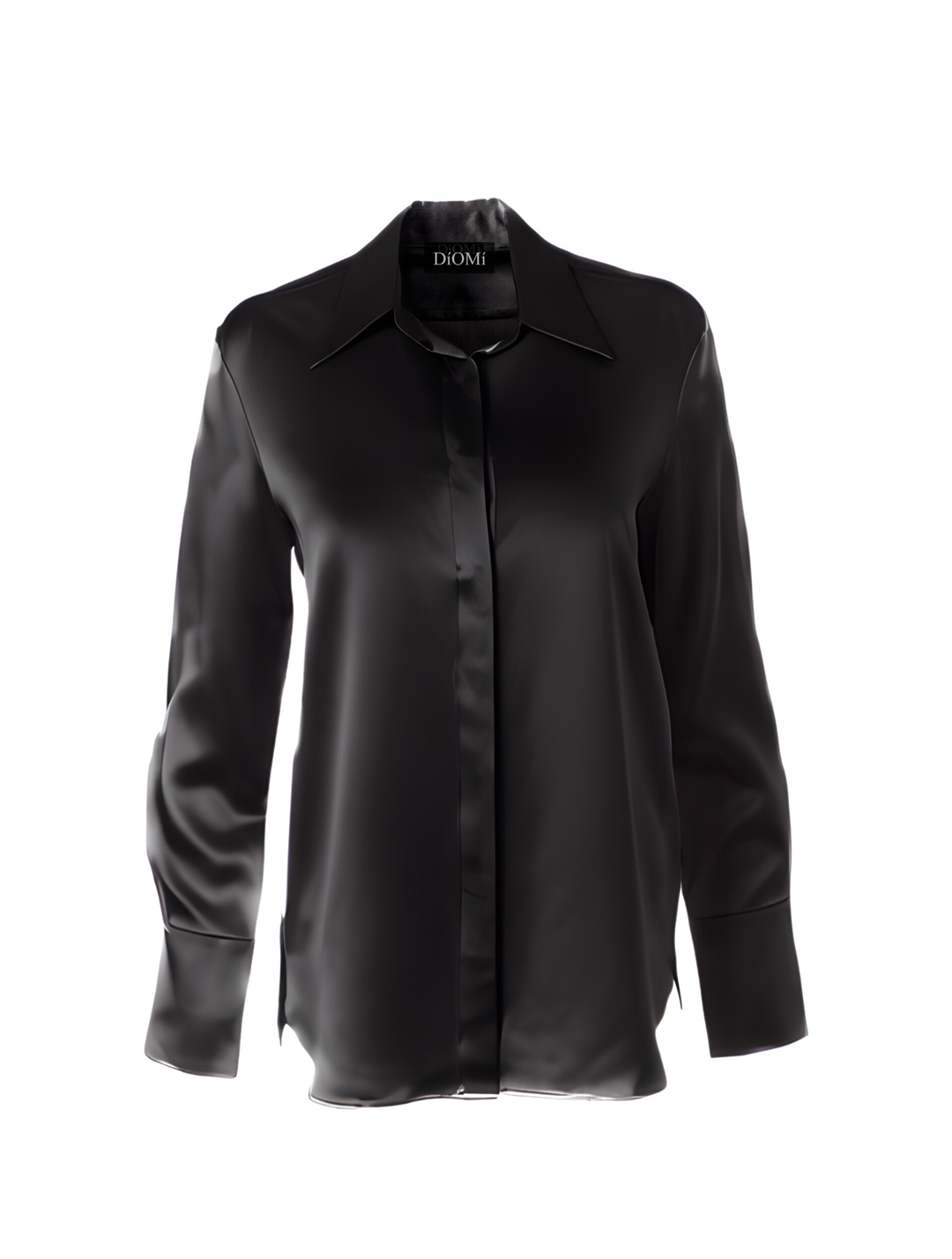 Full Cut Sateen Button Down Blouse In Black