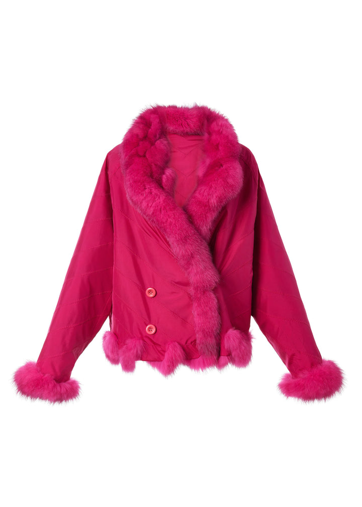 Silk Reversible Double Breasted Bomber In Hot Pink