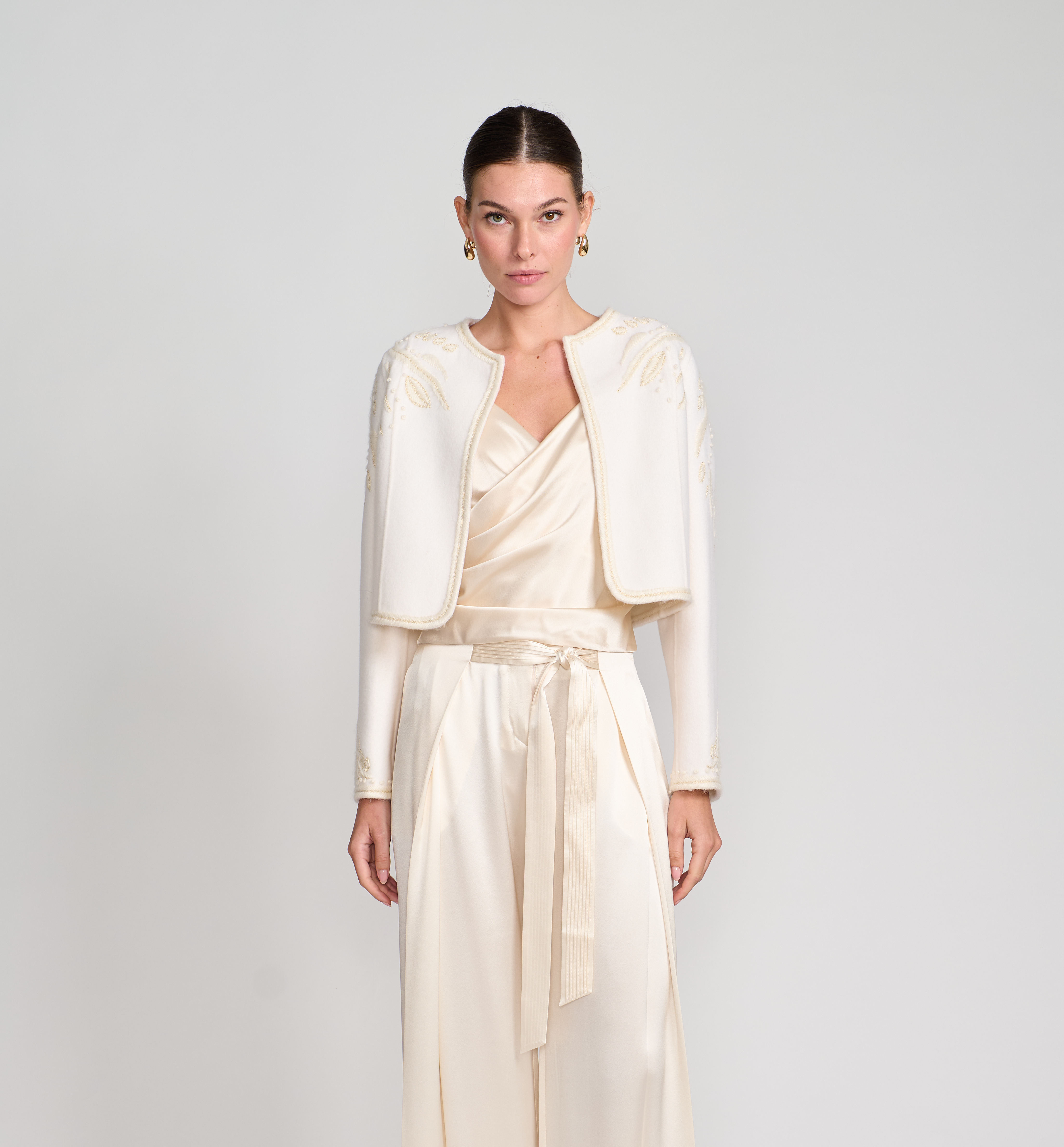 Embroidered Cropped Wool Jacket In Ivory – DIOMI
