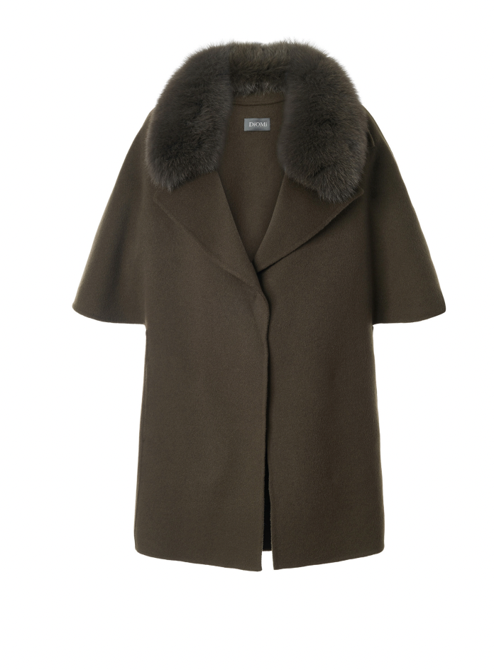 Cashmere Wool Jacket with Fox Fur In Loden