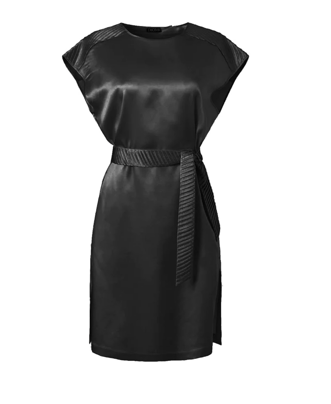 Silk Sateen Short Pleated Dress - Black