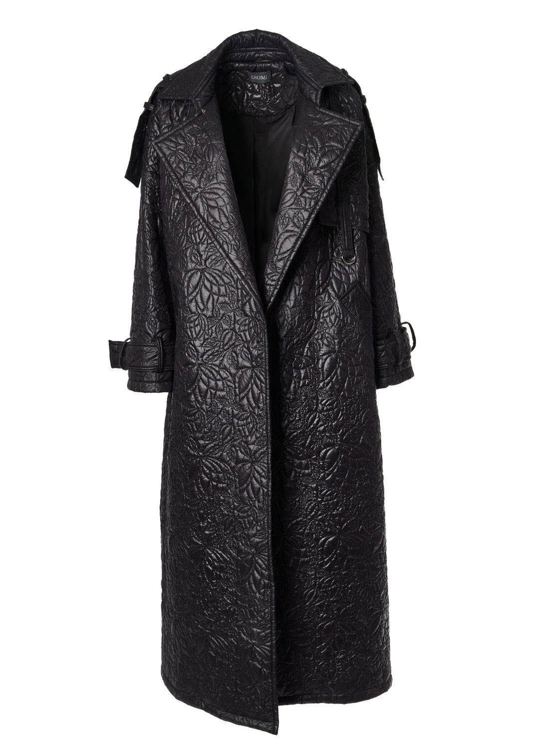 EMBROIDERED NYLON OVERSIZED TRENCH COAT IN BLACK