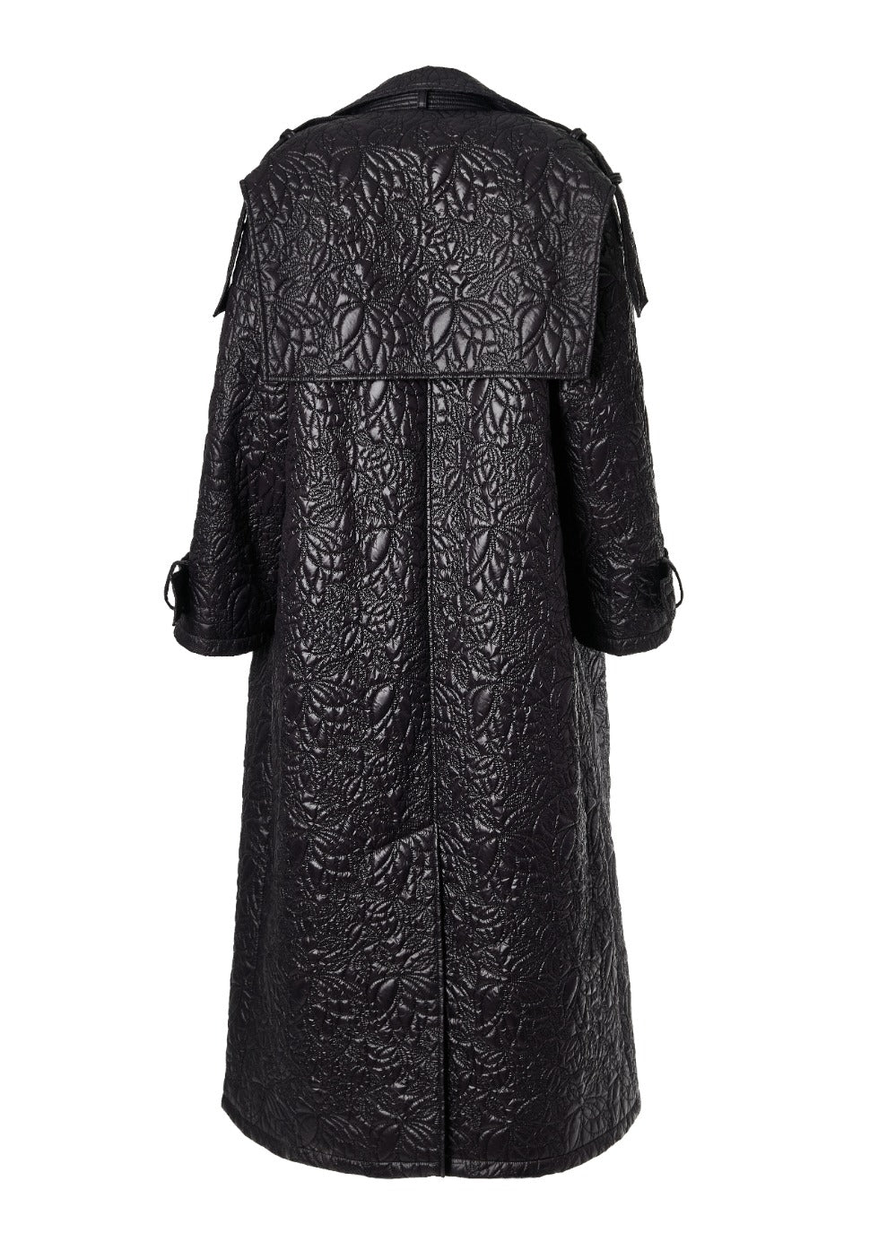 EMBROIDERED NYLON OVERSIZED TRENCH COAT IN BLACK
