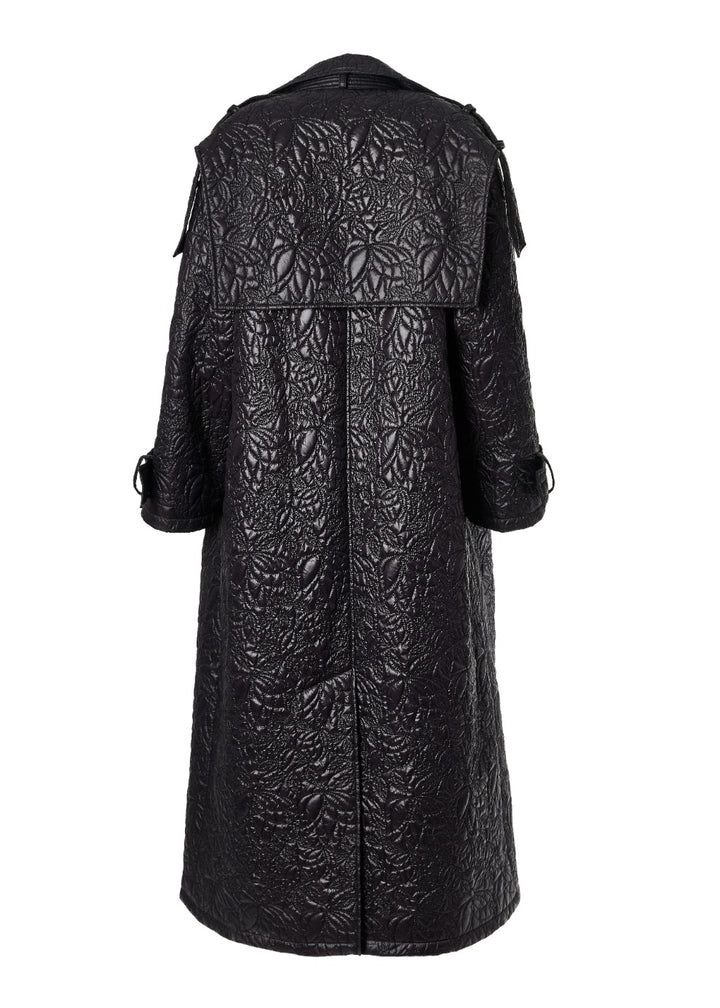 EMBROIDERED NYLON OVERSIZED TRENCH COAT IN BLACK