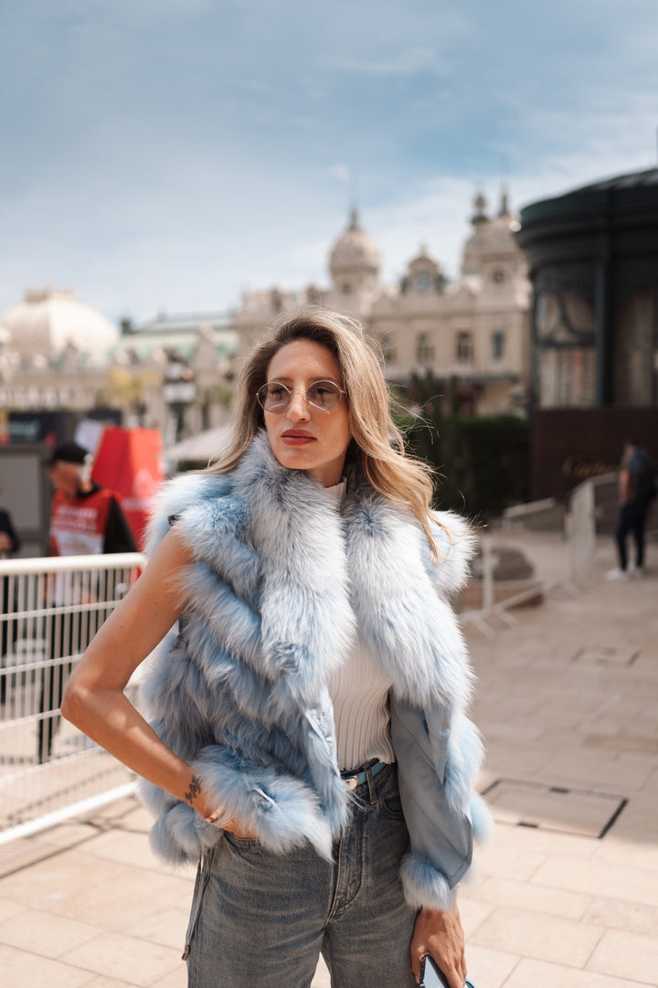 SILK REVERSIBLE SHORT VEST SOFT CHAMBRAY