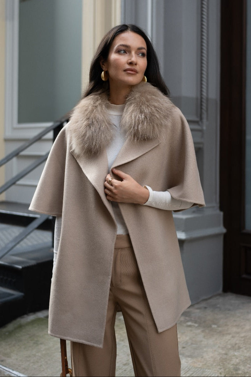 Cashmere Wool Jacket with Fox Fur In Irish Cream