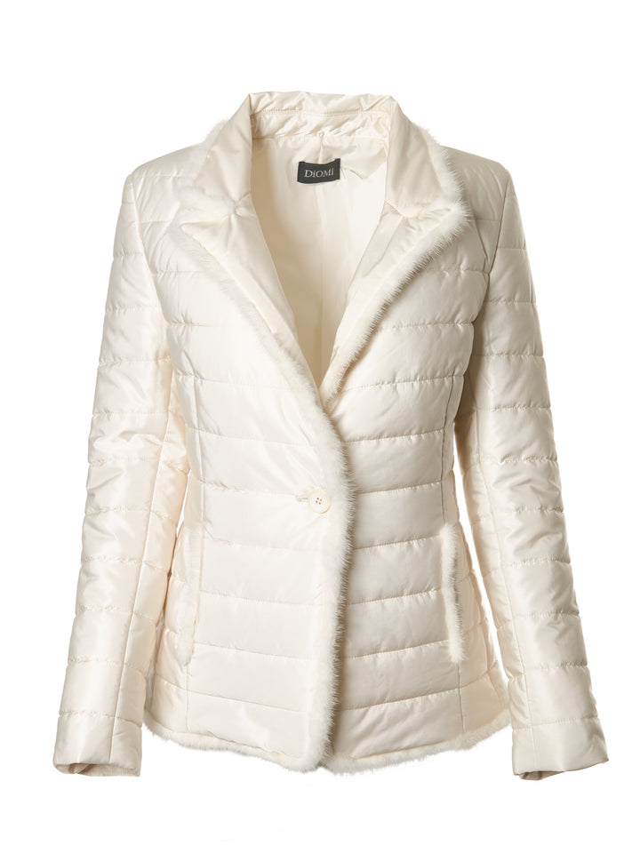 Quilted Nylon Mink Jacket In Off White