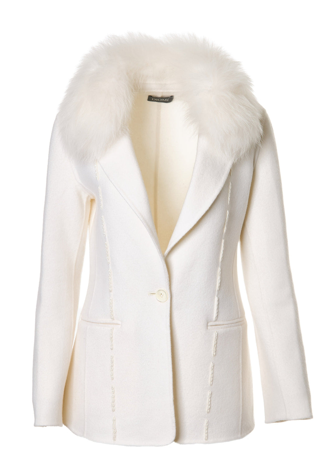 Tailored Blazer With Fox Collar In Ivory