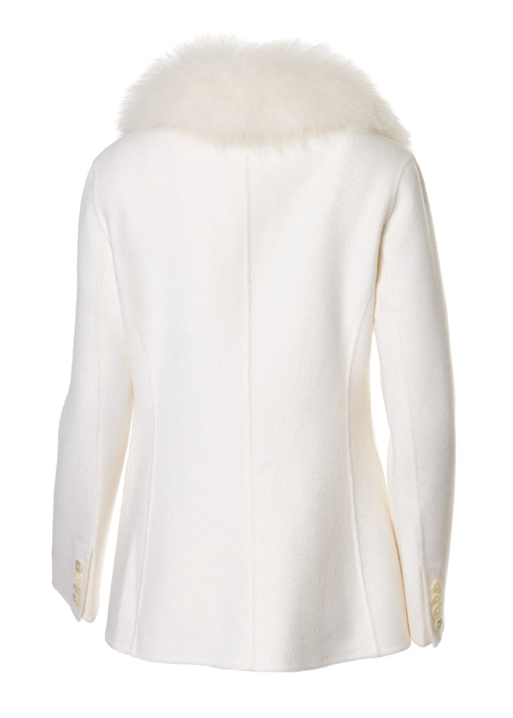 Tailored Blazer With Fox Collar In Ivory