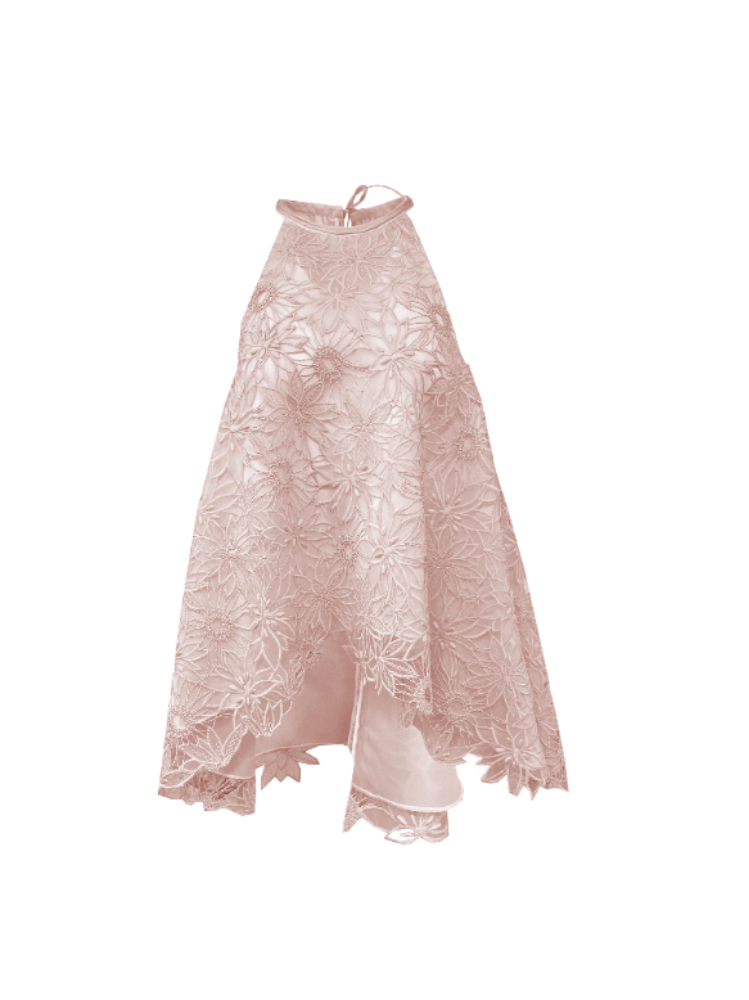 Lace Floral Halter Blouse in Blush Lace