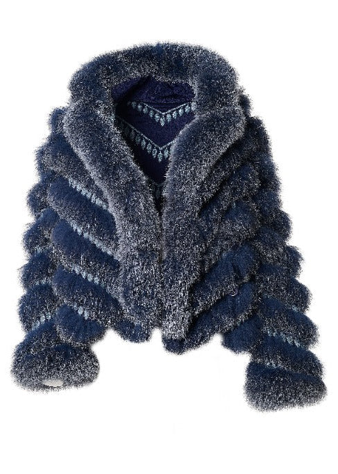 Reversible Silk to Fox Fur Jacket in Marine