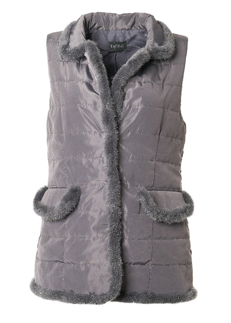 Quilted Vest with Mink in Smoke