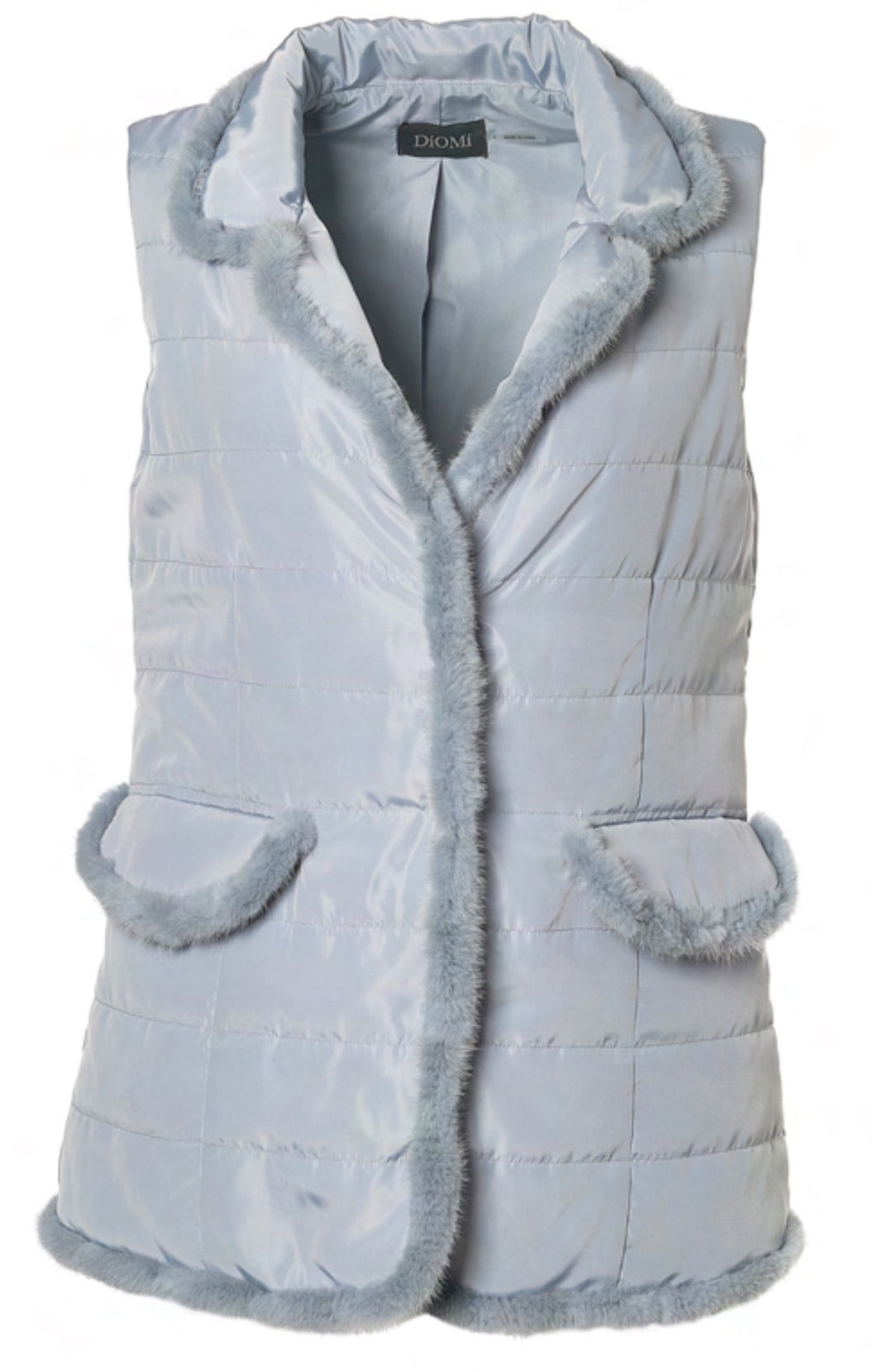 Quilted Vest with Mink in Steel Blue