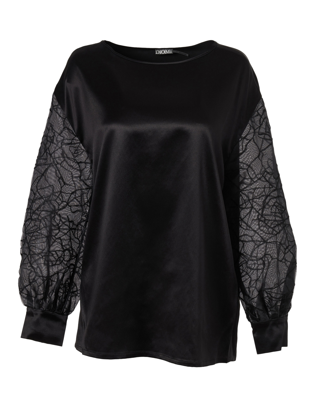 Oversized Silk Organza Embroidered Blouse in Black