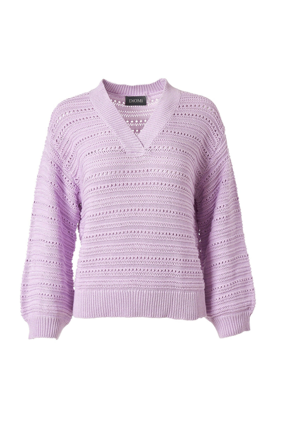 V Neck Open Knit Crochet Sweater in Lilac