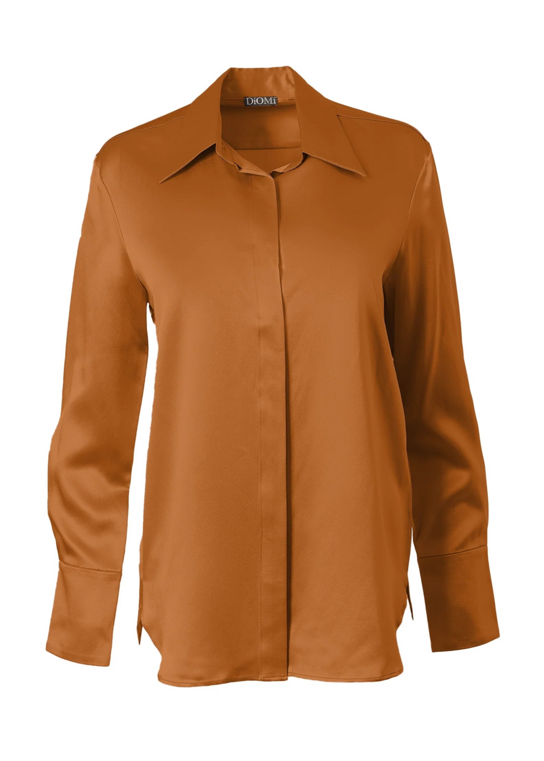 Full Cut Sateen Button Down Blouse In Copper