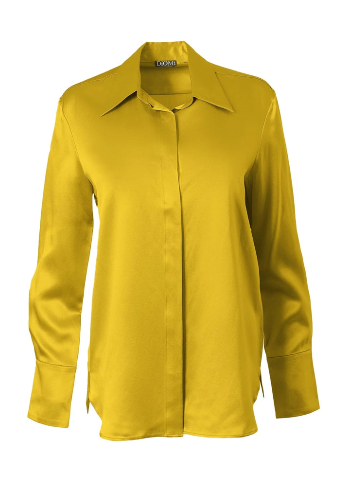 Full Cut Sateen Button Down Blouse In Sunray Yellow 736S