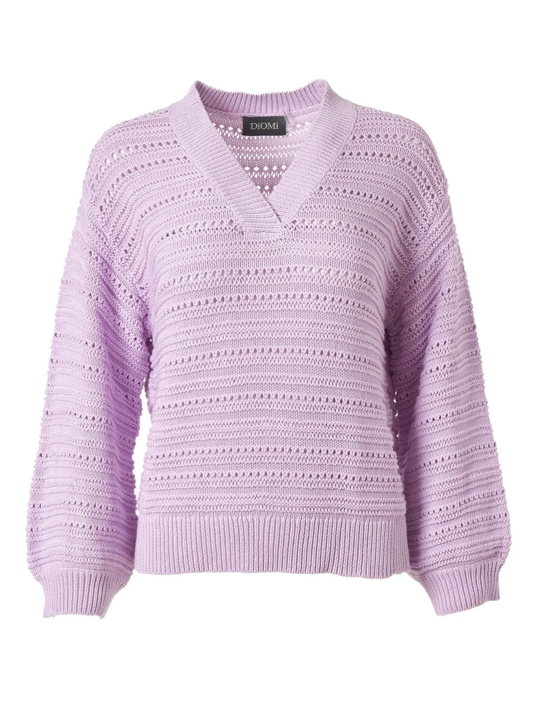 V Neck Open Knit Crochet Sweater in Lilac