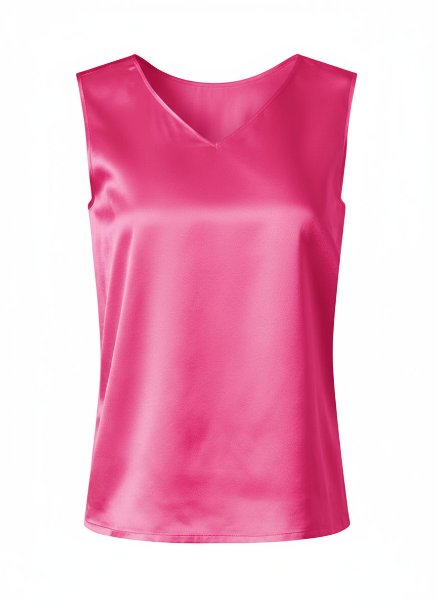 Silk Satin Reversible Tank Top in Hot Pink