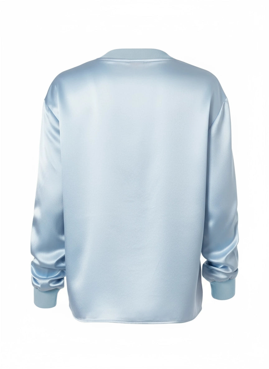 Silk Crew Neck Pullover Baby Blue