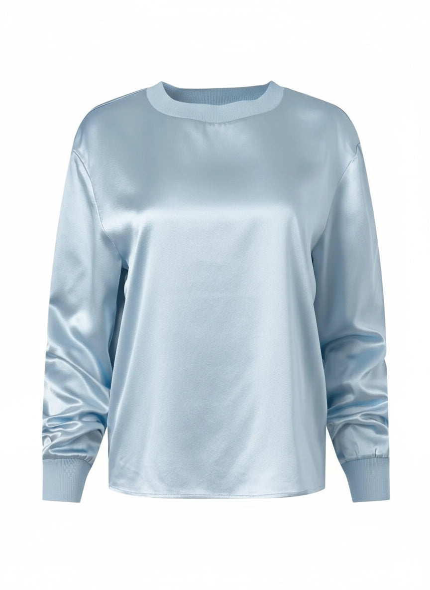 Silk Crew Neck Pullover Baby Blue