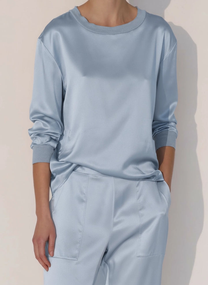 Silk Crew Neck Pullover Baby Blue