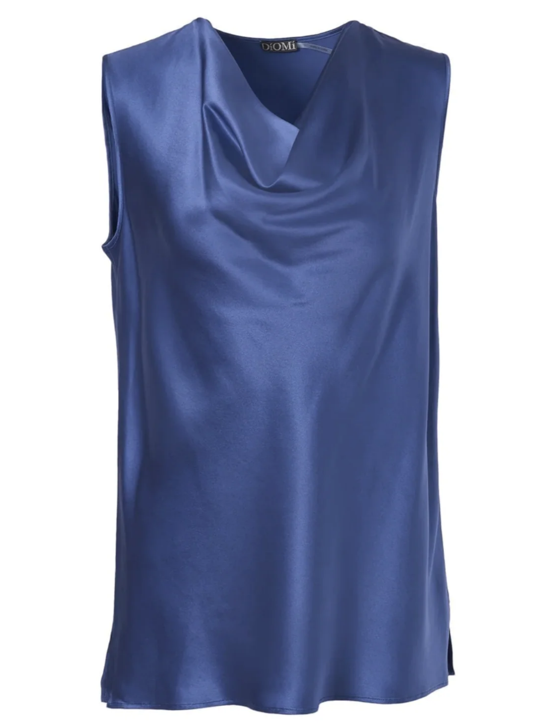 Silk Sateen Cowl Neck Blouse in Indigo
