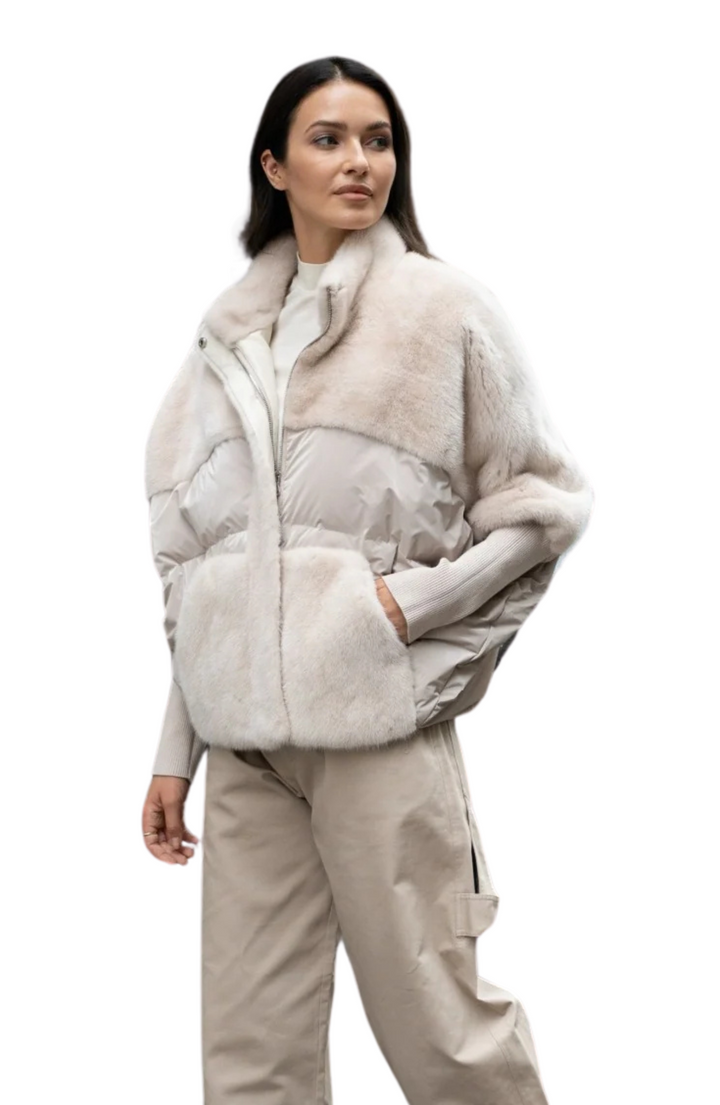 MINK PUFFER JACKET IN CREAM