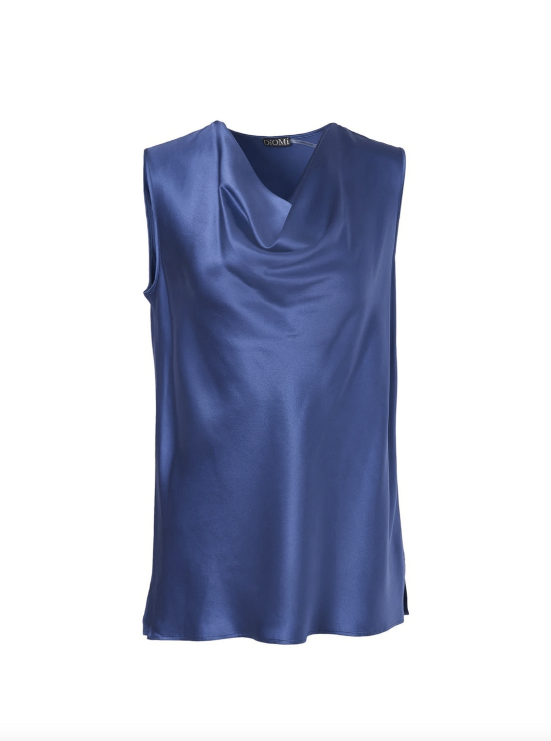 Silk Sateen Cowl Neck Blouse in Indigo