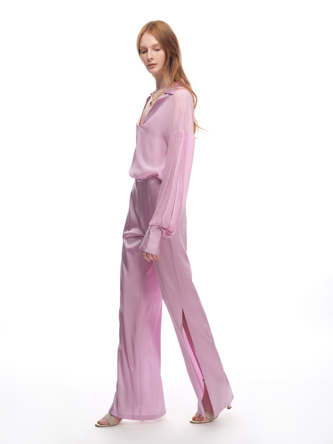 Rosy Pink Silk Slit Pants (Simone Pants)
