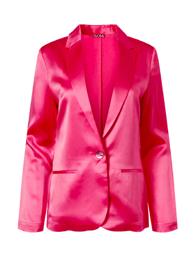 Single Breasted Silk Blazer Hot Pink