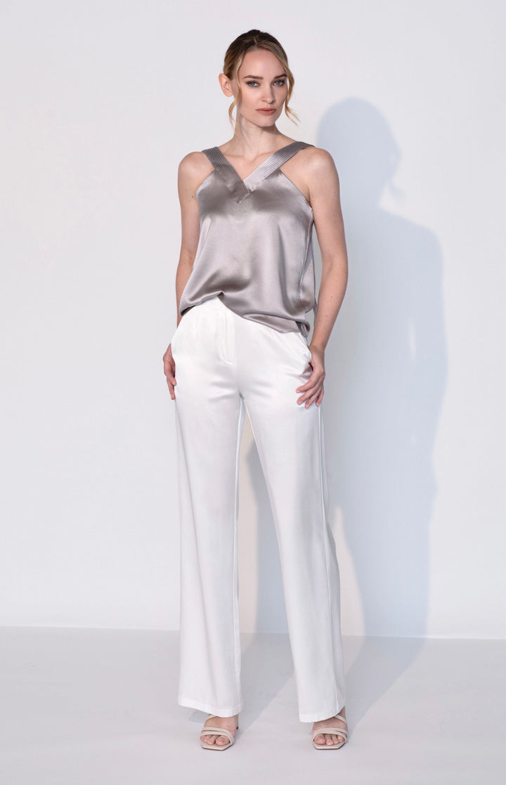 Silk Plunging V Neck Tank Top in Stone Grey