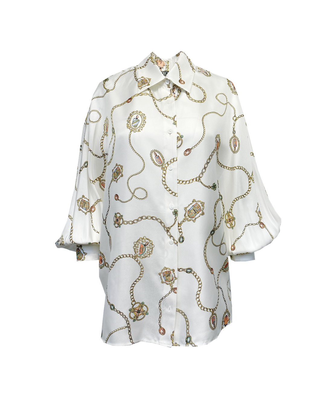 Oxford Silk Blouse with Blouson Sleeve in Summer Charm