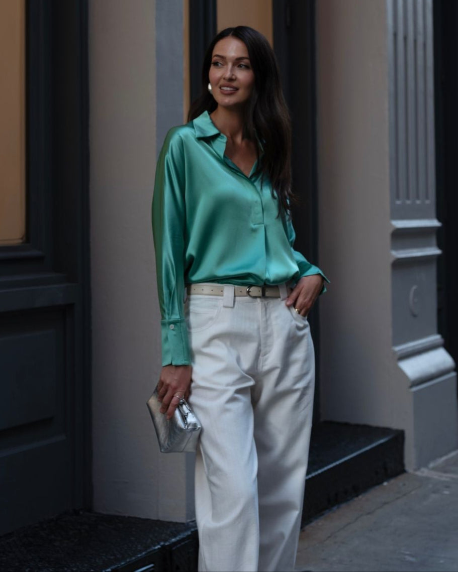 Silk Button Down Shirt in Garden Party