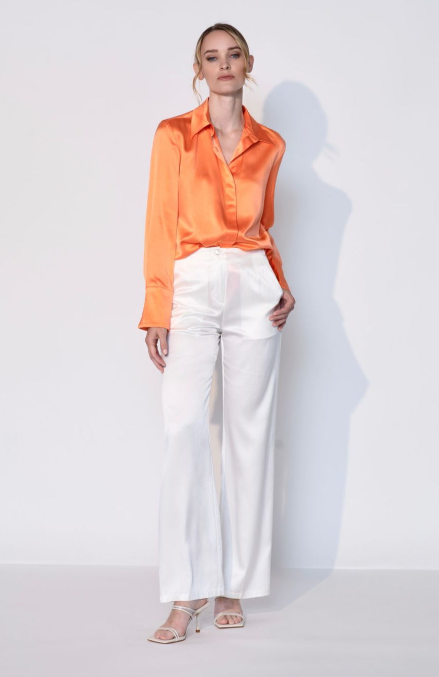 Silk Button Down Shirt in Pinata Orange