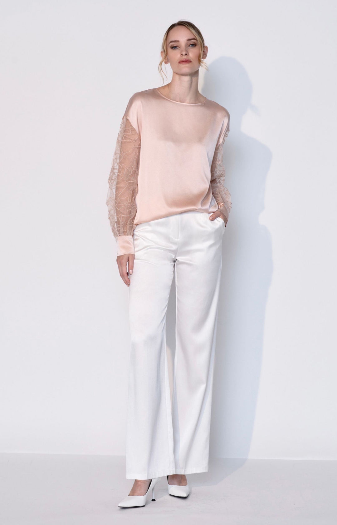 Oversized Silk Organza Embroidered Blouse in Rosy Pink