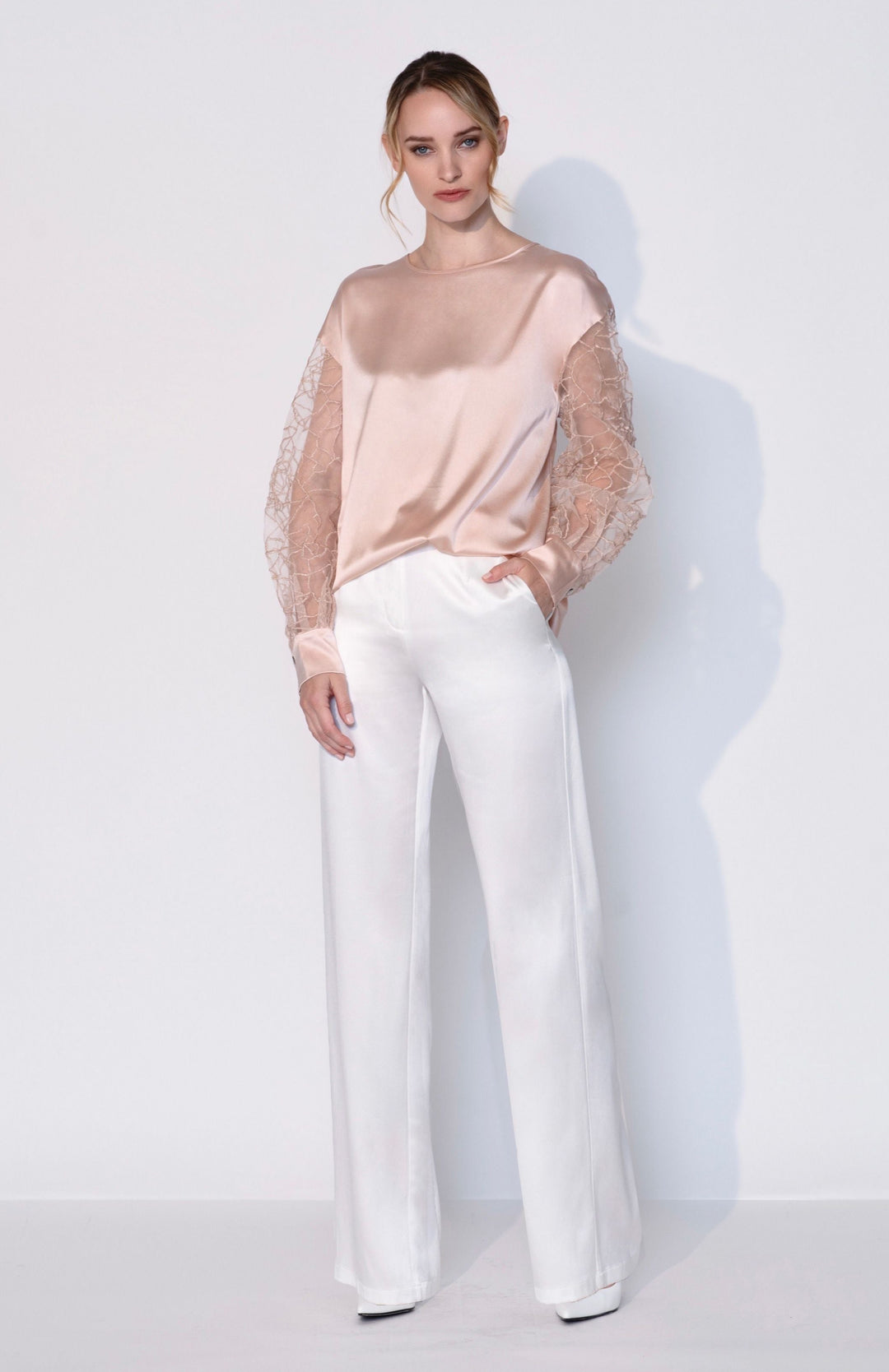 Oversized Silk Organza Embroidered Blouse in Rosy Pink