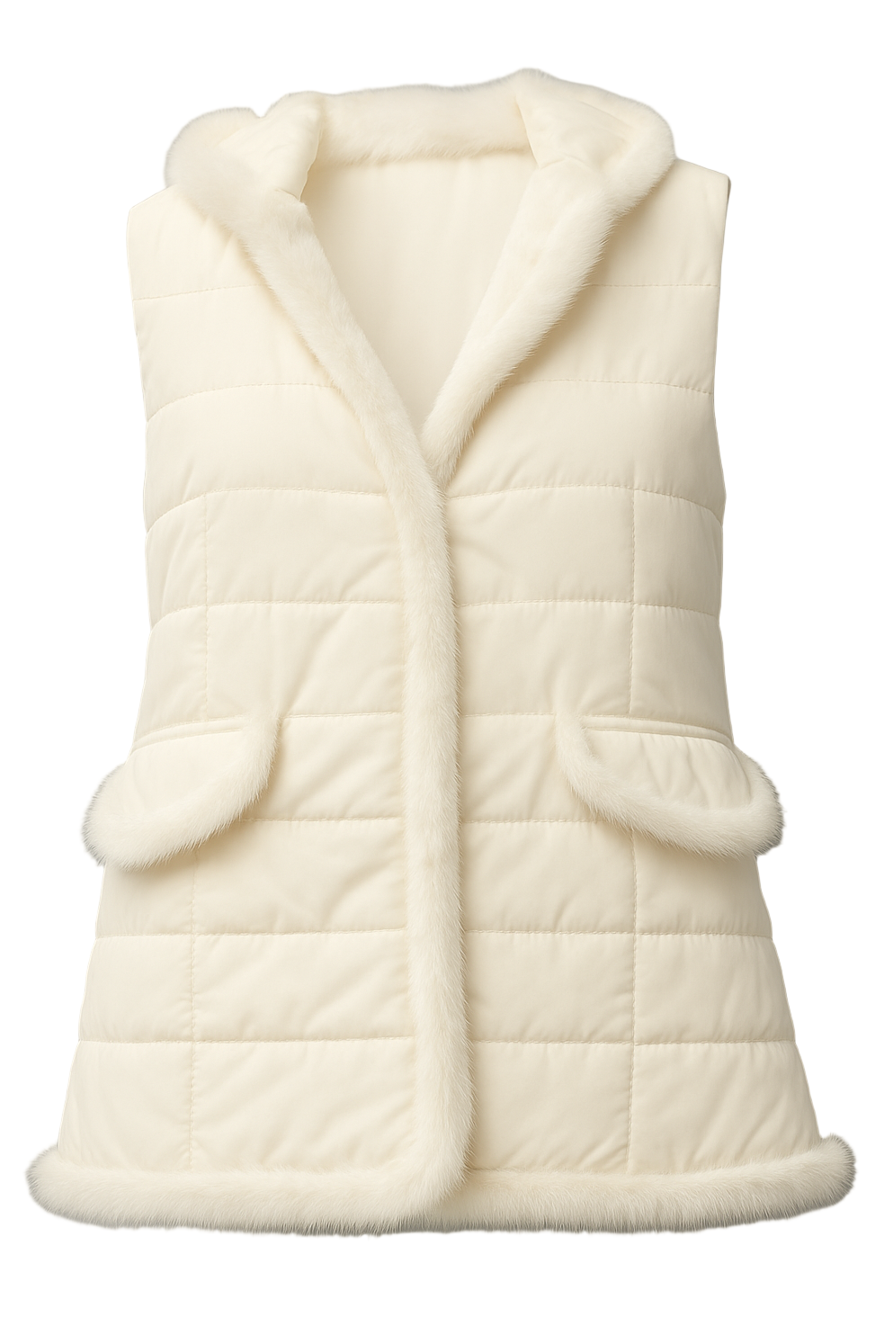 Quilted Vest with Mink in Off White