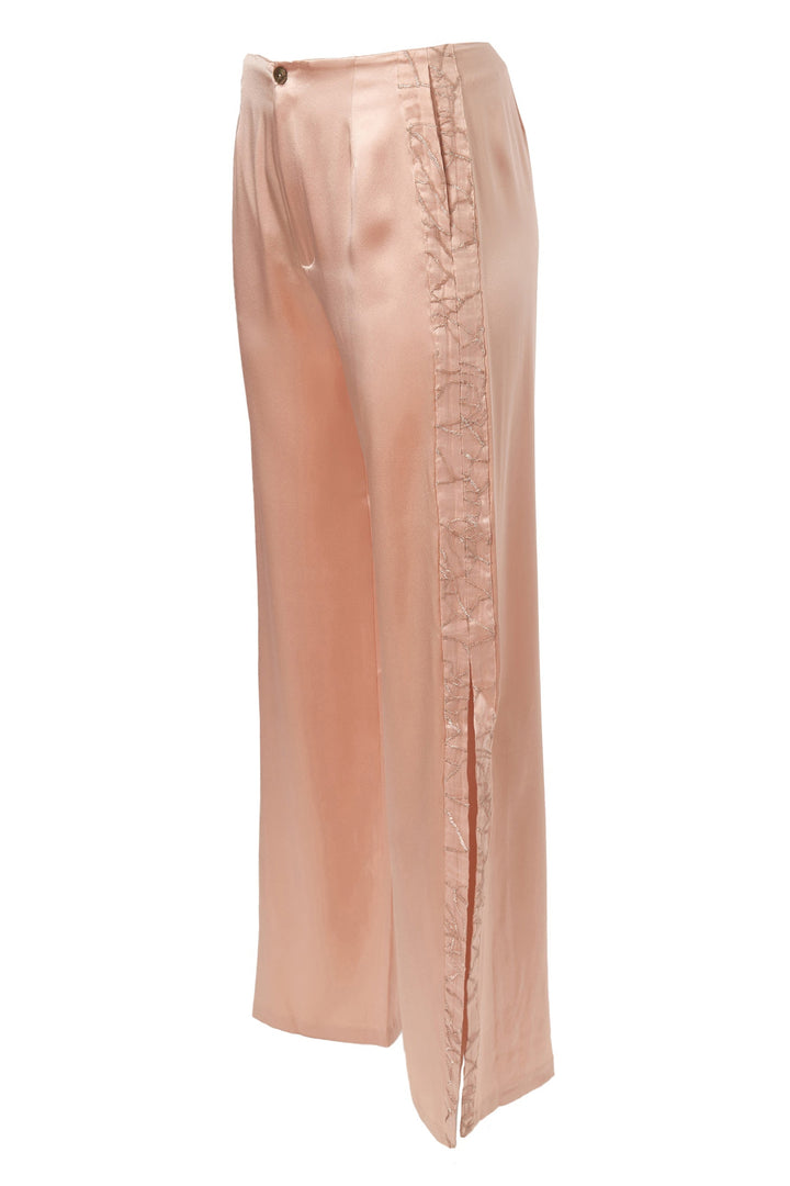 Silk Slit Trim Pants in Rosy Pink