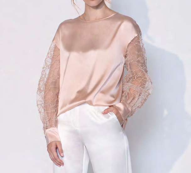Oversized Silk Organza Embroidered Blouse in Rosy Pink