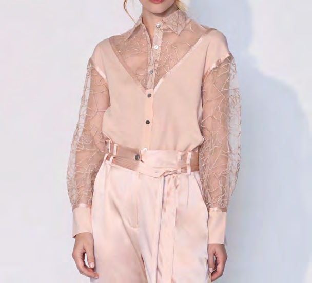 Embroidered Silk Cut Out Shirt in Rosy Pink