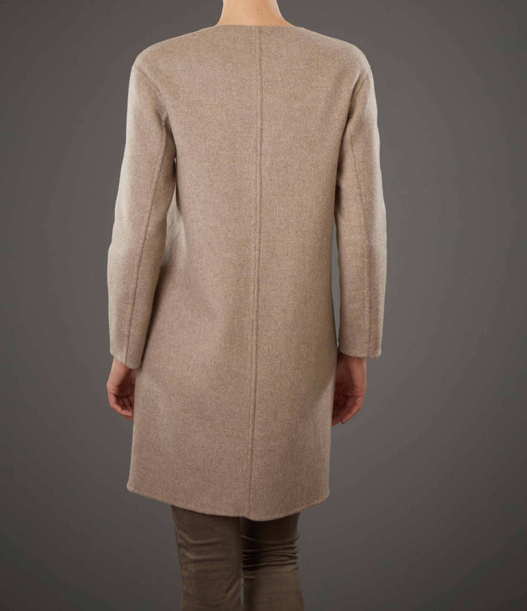 Collarless Double Face Wool Coat Tortora